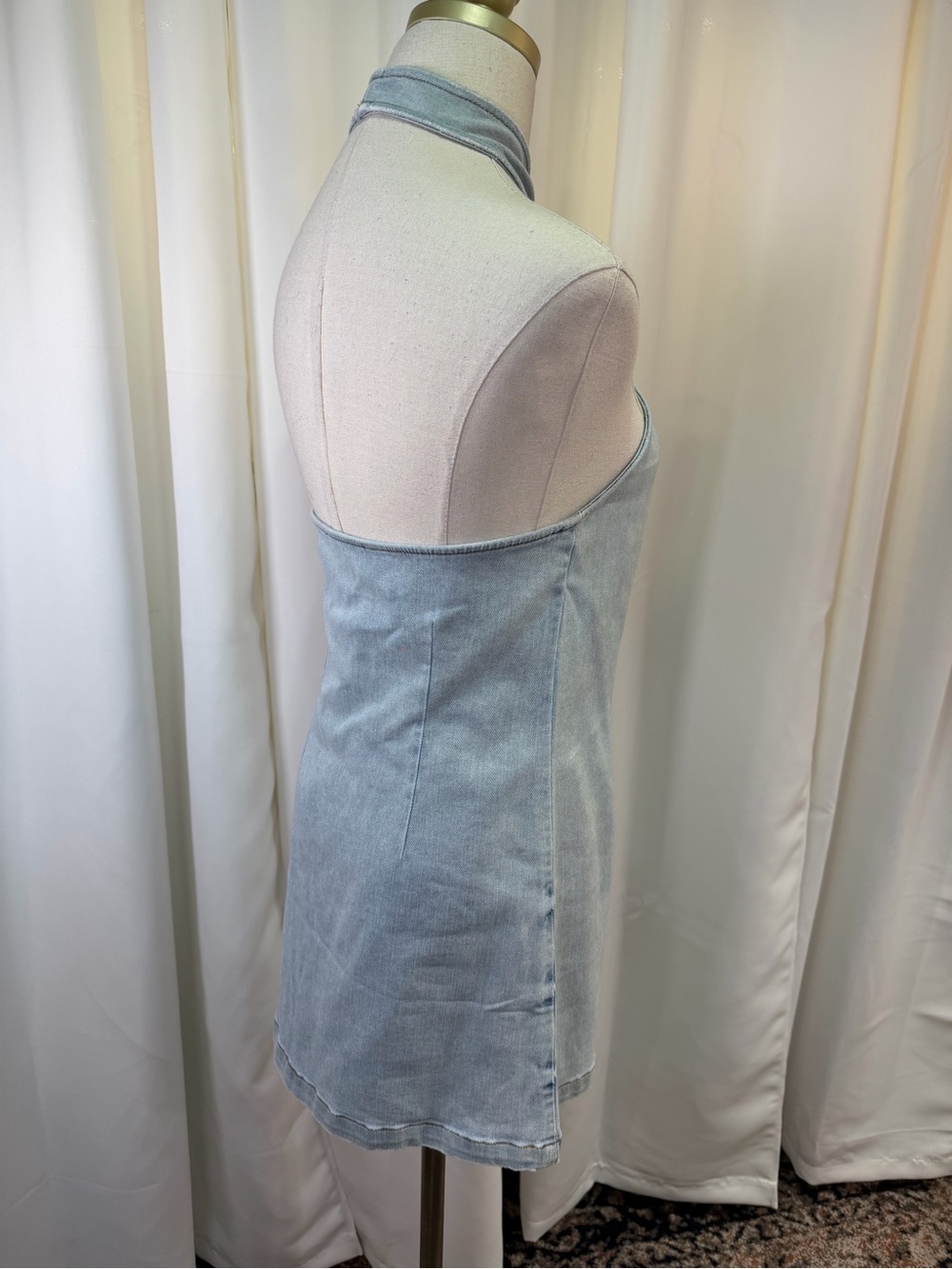 NWT SER.O.YA ‘Hugo’ Denim Halter Crossover Mini Dress in “Coastline” Size Large - Picture 13 of 16